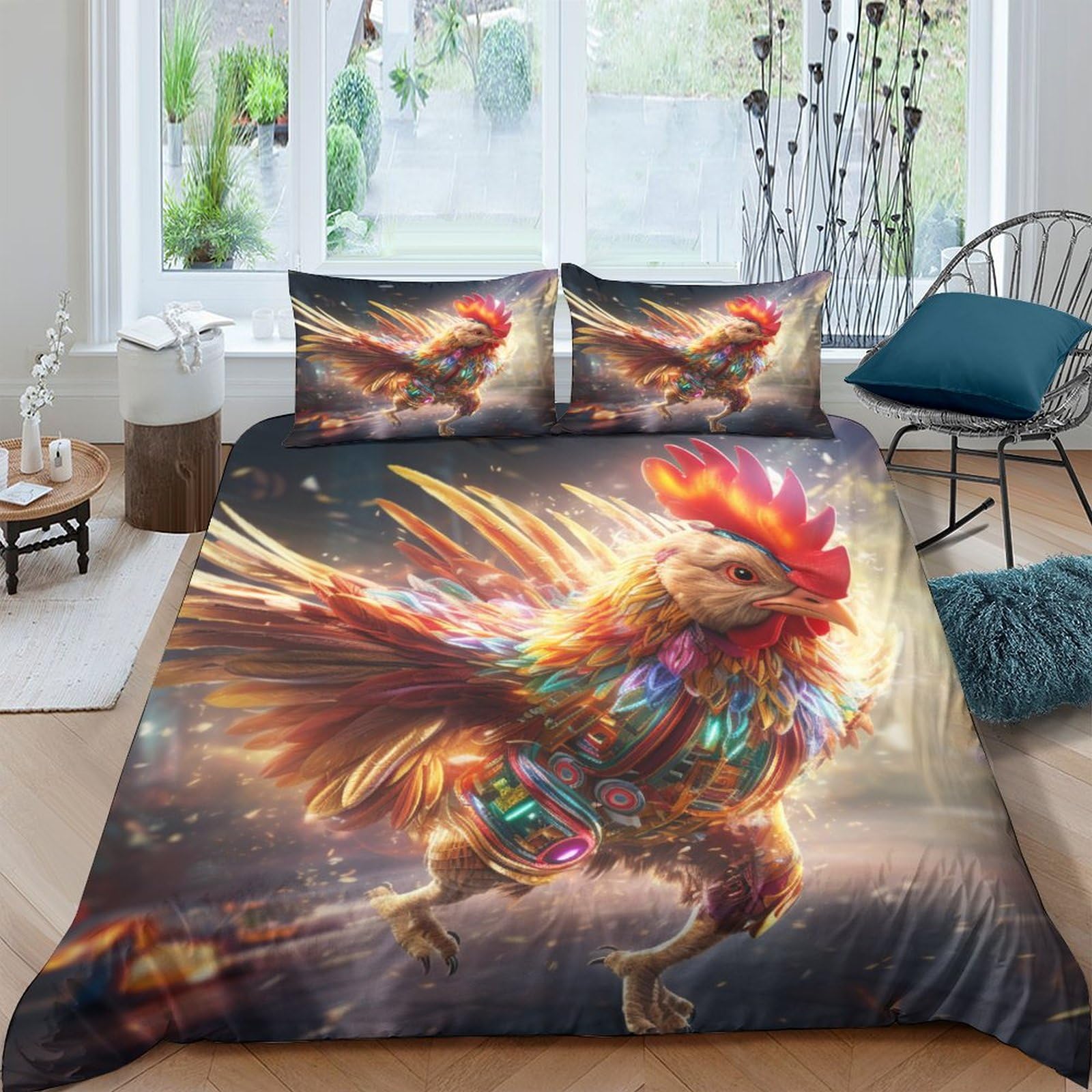 Housse de couette coqs 220x240 anti-acarien en microfibre hypoallergénique