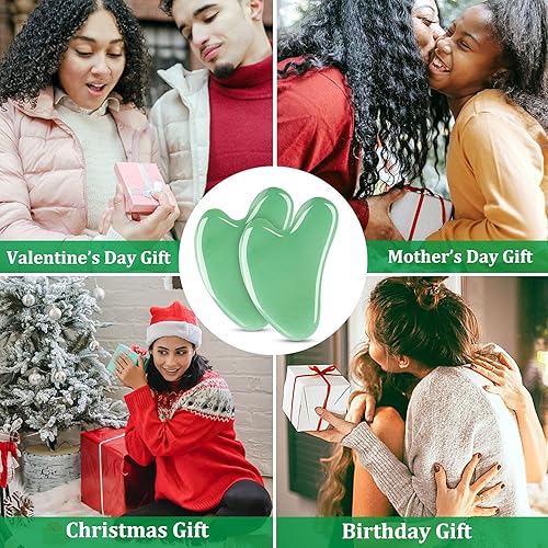 Miniatura 8 de esur Jade Gua Sha Juego de herramientas faciales, paquete de 2 herramientas Guasha para masajeador facial, raspador facial de piedra de jade natural