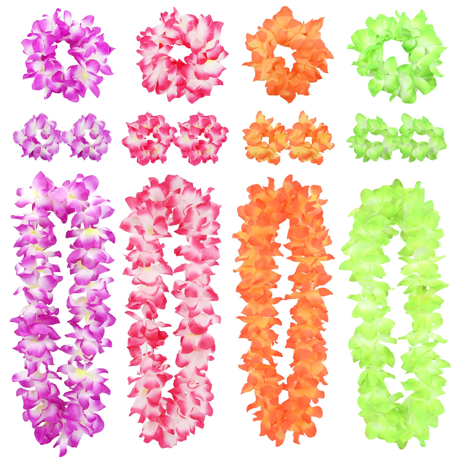 LIFKOME 4 stuks 1 set Hawaiiaanse groene slinger, hoofdtooi luau- feesthoofdbanden en armbanden lei-halsketting tropische leis stranddanskostuum rok bloemen zwembadfeest