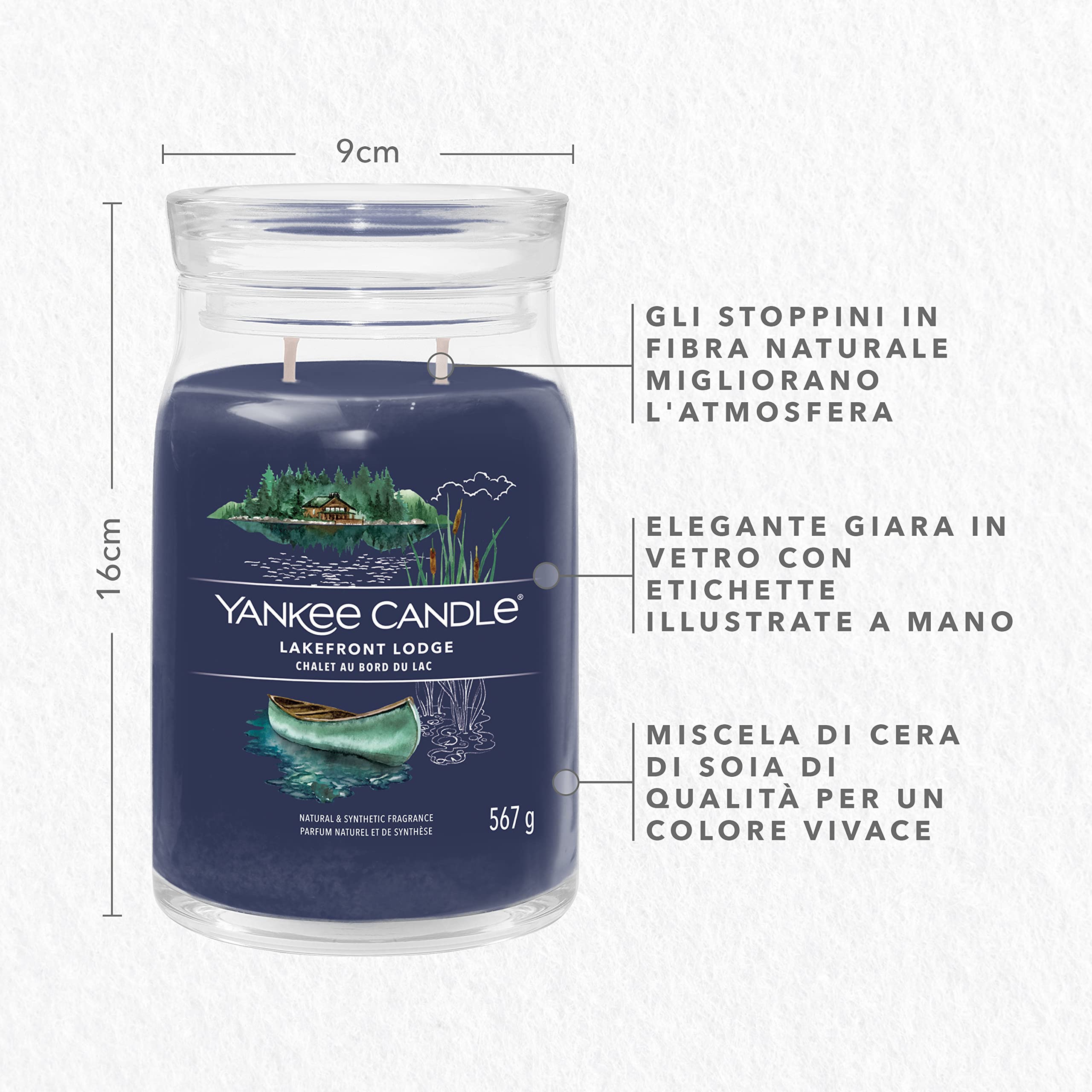 Yankee Candle Signature Candela Profumata, Rifugio sul Lago in Giara Grande, Candele di Miscela di Cera di Soia Lunga Durata, Regalo per le Donne