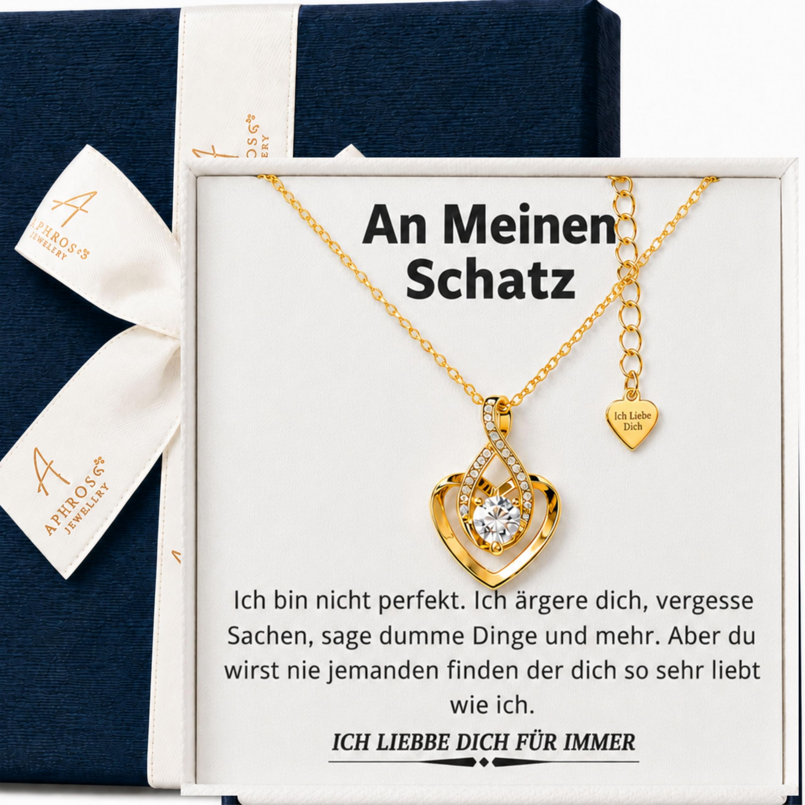 Geburtstagsgeschenke für Frauen,Gelbgold Beschichtet Herzkette für Freundin, Geschenkset frauen, Liebevolle Jahrestag Geschenk für Sie, Weihnacht, Valentinstag,An Meinen Schatz Kette
