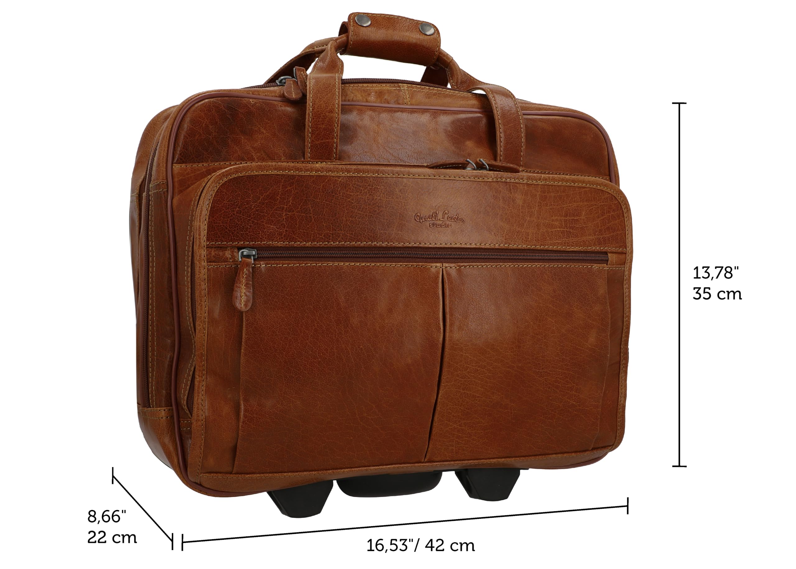 Gusti Leder Trolley Rollkoffer Handgepäck – Echtes Leder Cabin Suitcase mit Rollen – Business Trolley & Aktentasche mit Laptopfach für Reisen und Arbeit
