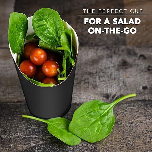 Miniatura 4 de Green Direct Vasos de papel desechables de 16 onzas para papas fritas negras  Tazas de charcutería desechables para papas fritas  Soporte para vasos