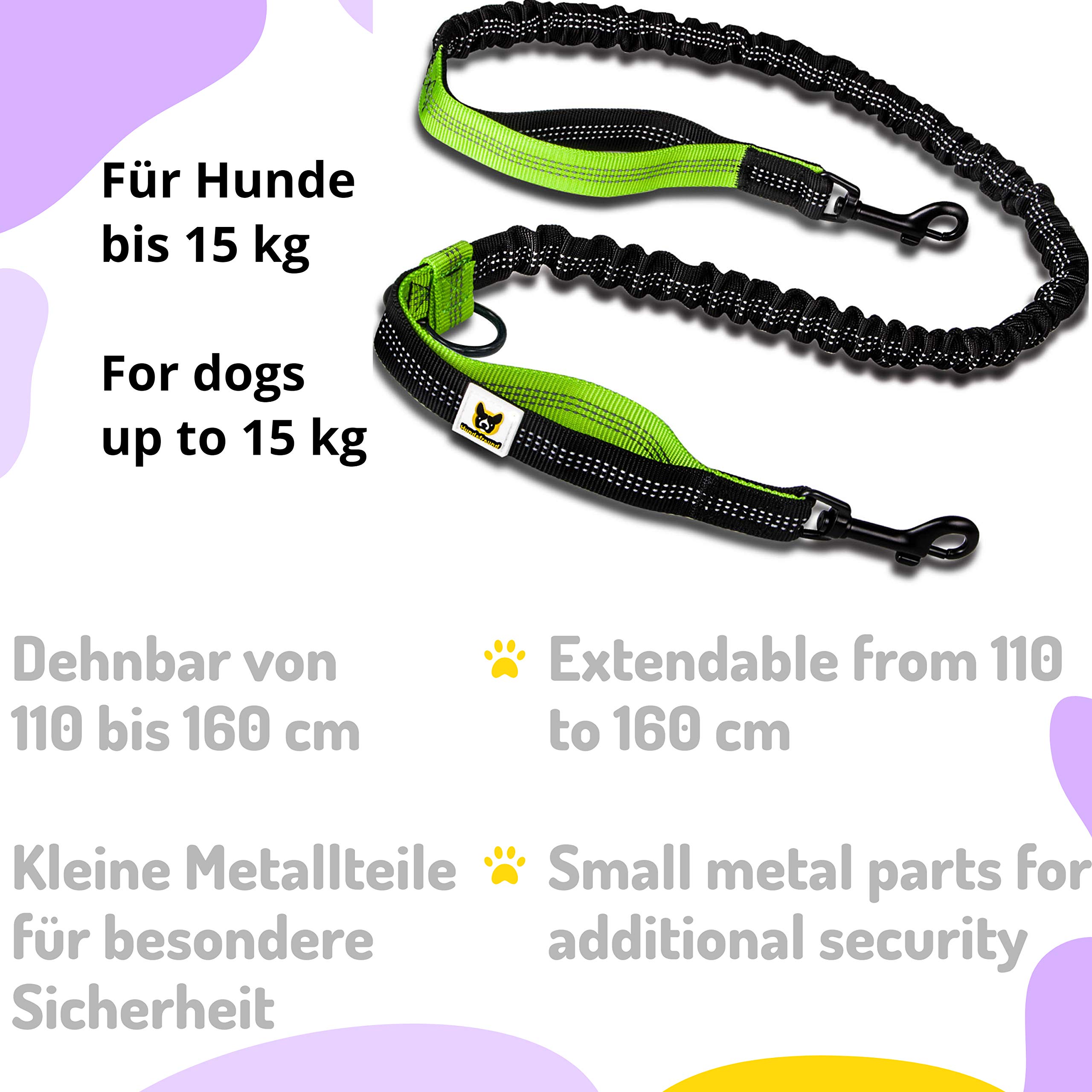 Hundefreund Smycz Do Biegania Dla Małych Psów Do 15 kg – Lekka Smycz Z Pasem Biodrowym, Bez Użycia Rąk, Elastyczna 110–160 cm, Bezpieczna I Wygodna