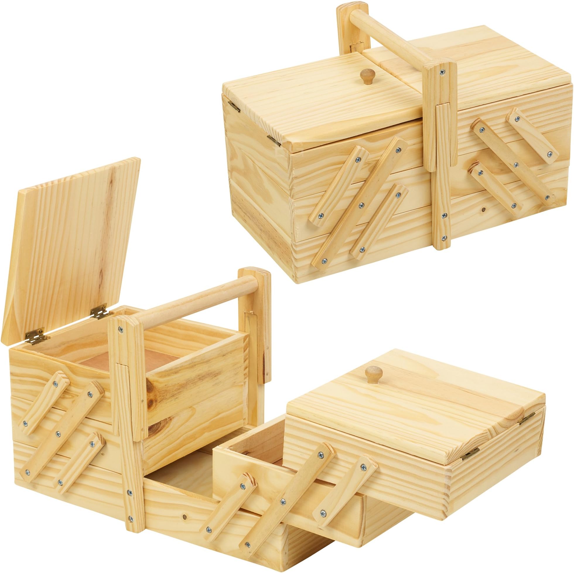EGT Cantilever Wooden Sewing Storage Box with Hinged Lid - Medium Size