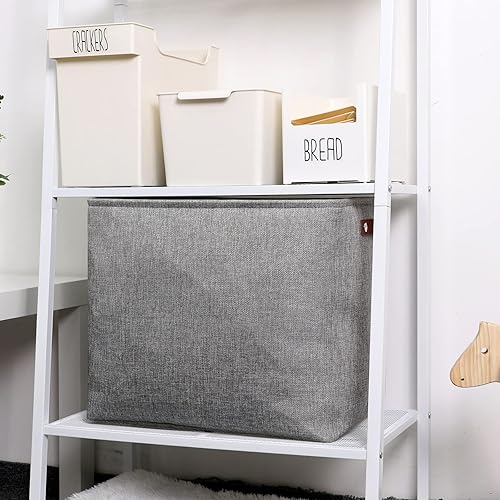 Miniatura 5 de DULLEMELO Cesta de almacenamiento plegable grande con asas de cuero duraderas, organizador de tela para guardar ropa, juguetes, libros, oficina,