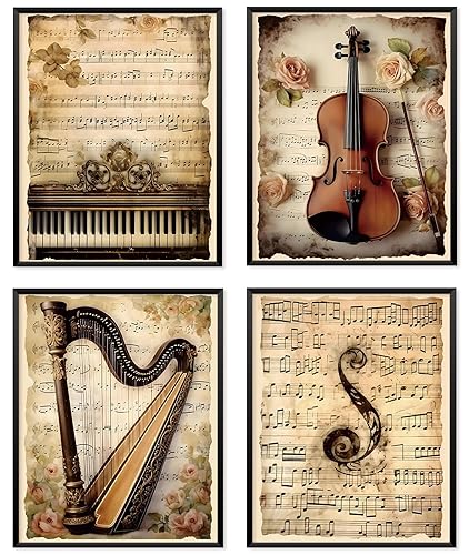 Locomiss Classical Elegant Musical Wall Art Posters, Vintage Nostalgic Piano