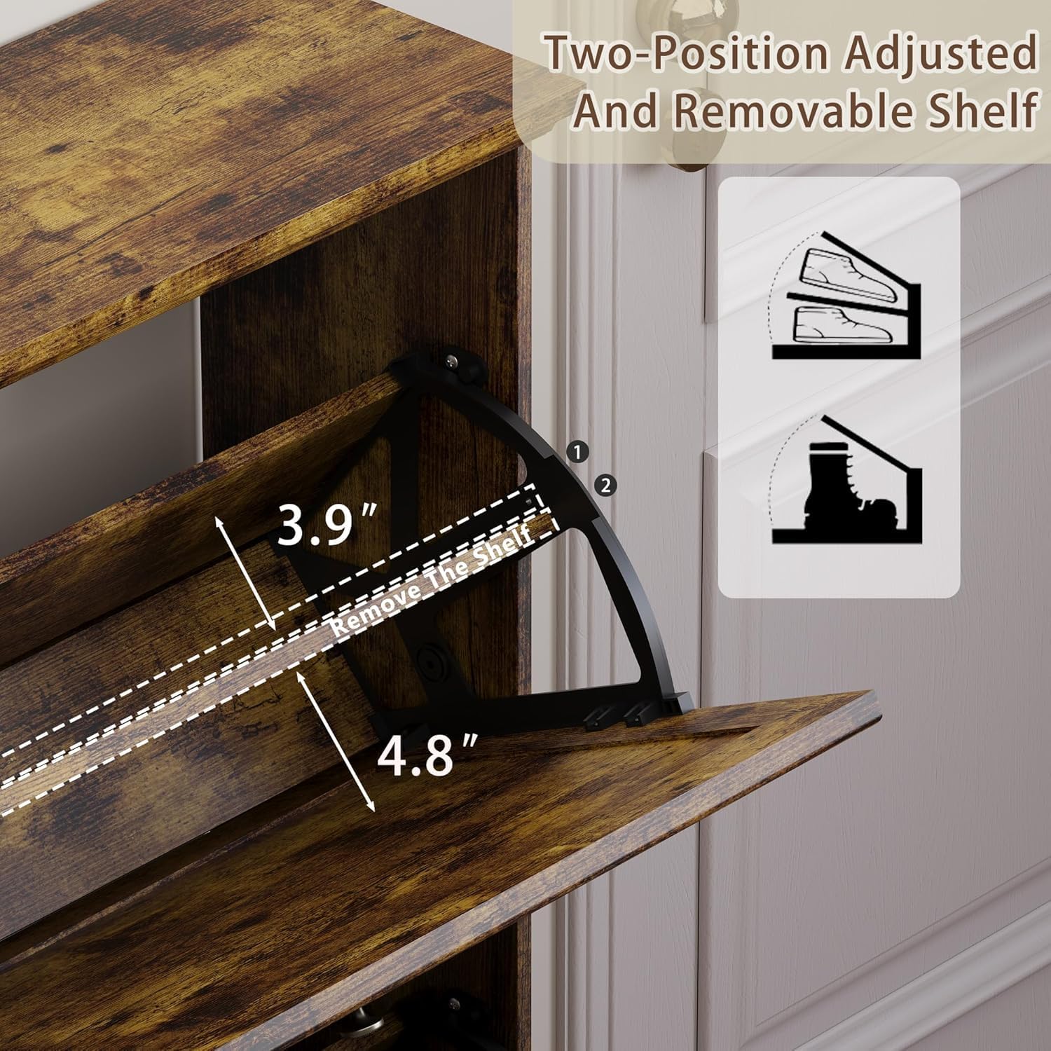 BORNOON Large Shoe Cabinet for Entryway, 4 Flip Drawer Organizer with Adjustable Shelves, Wooden Slim Shoe Storage Cabinet and Rack for Closet, Hallway, Foyer