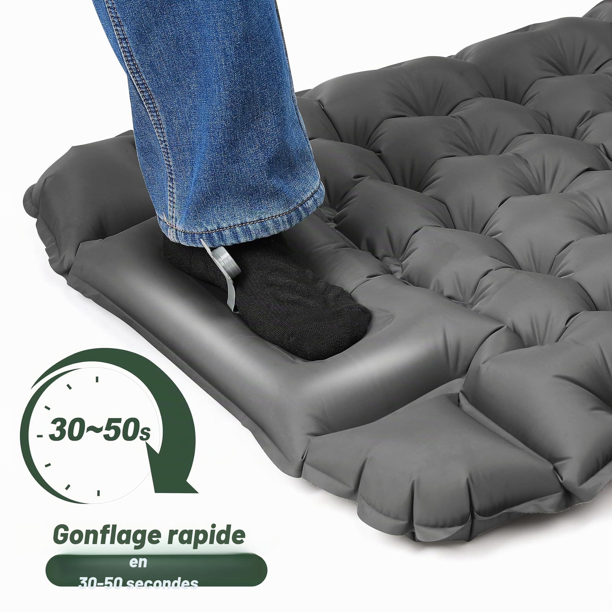 Tapis de Camping Gonflable, Convient pour Le Camping, la Plage, la randonnée, la Pompe à Pied intégrée, Confortable et Facile à Transporter(Couleur Gris)