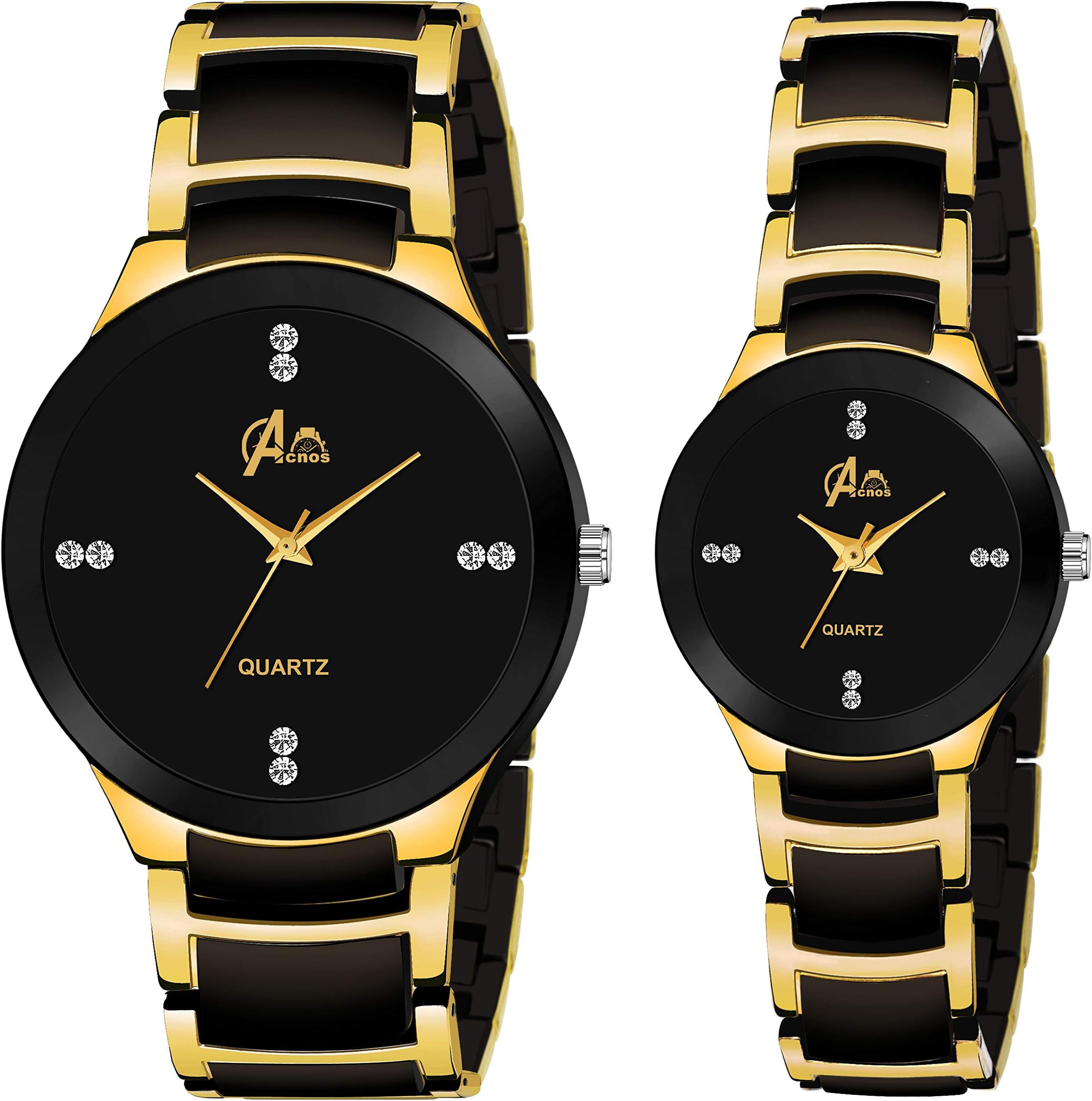 Premium Brand - Heavy Quality 3 Different Steel Plated Formal Analog Watches for Couple Pack of 2, Gold, Free, strap