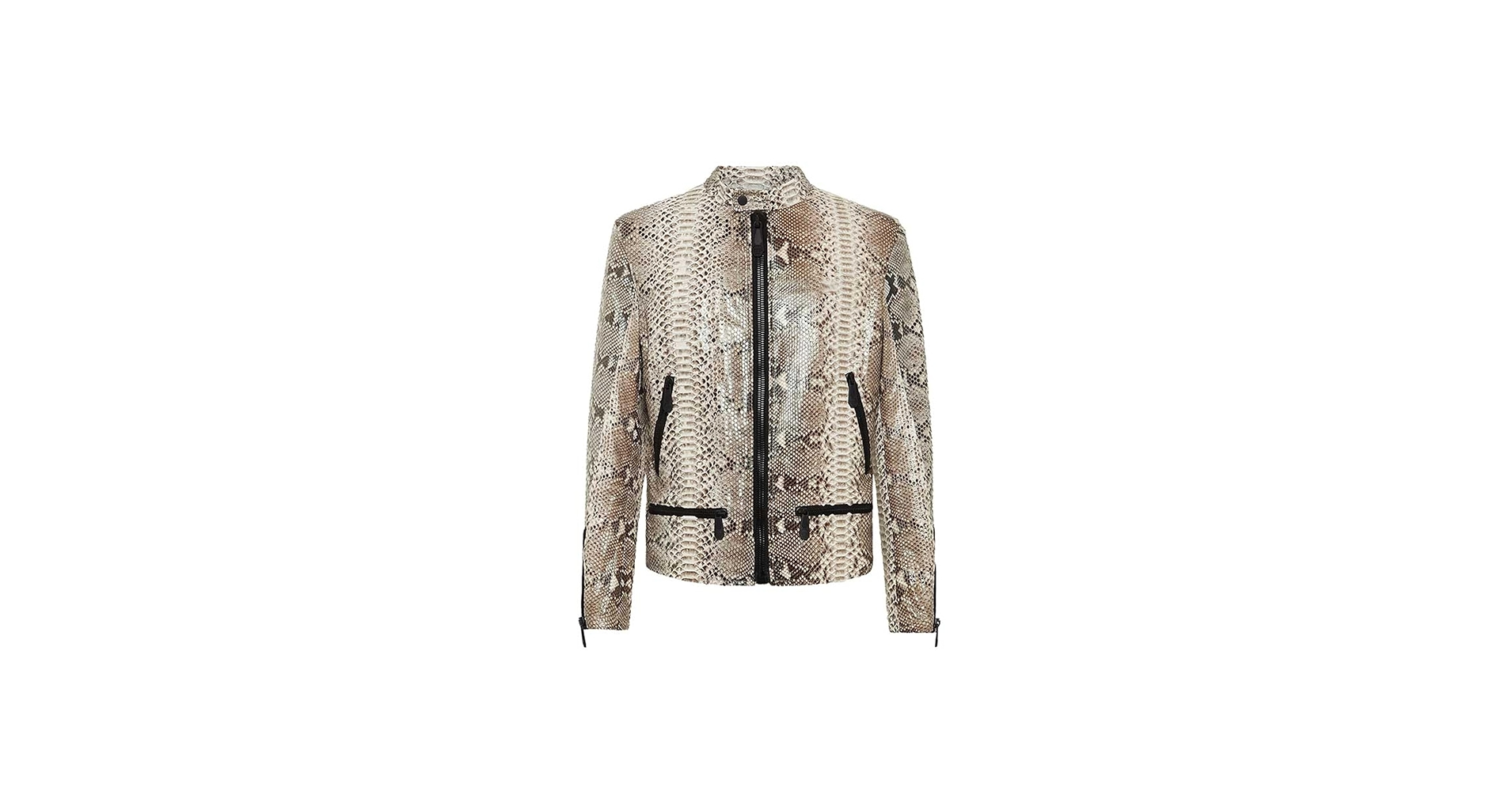 Mens Snake Skin Printed Leather Jacket Python Textured Jacket