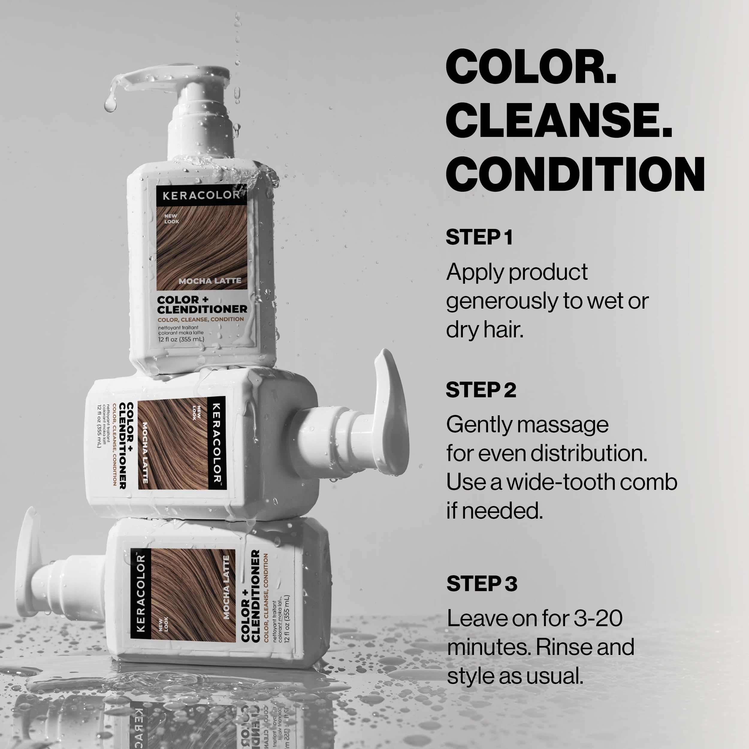 Keracolor Color + Clenditioner 3-in-1 Color-Depositing Conditioner, Gently Cleanses & Conditions, Semi-Permanent Hair Color, 23 Shades, 12 Fl Oz: Mocha Latte