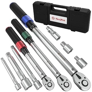 1/4 3/8 1/2 9PC Torque Wrench Set 20-220 In lb,5-45 &10-170 Ft lb,3 extension bar & 3 adapter,3% Accuracy,72 T,Chrome plated,anti-rust,no scratch & wear-resistant than Black,for DIY, bike,car & truck - Amazon product rated Grade A