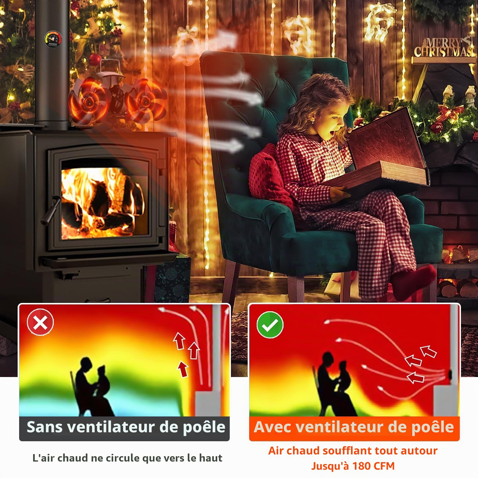 Ventilateur à Double Brûleur à Bûches - 10 Lames Silencieux Pour Poêle à Bois et Cheminée - Efficacité Accrue