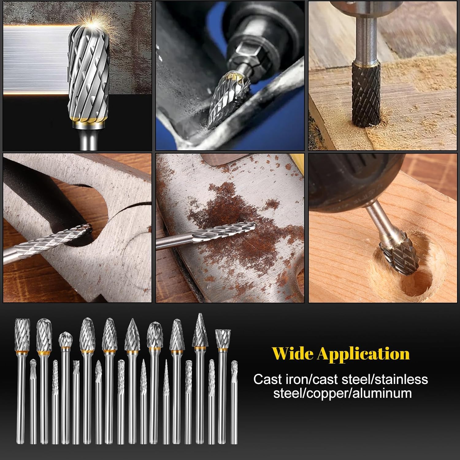 20PCS Carbide Burr Set with Double Cut, Tungsten Carbide Burr Compatible with Dremel Rotary Tool, Shaft Diameter 3 mm, for Attachments Cutting, Woodworking, Carving, Metal Polishing