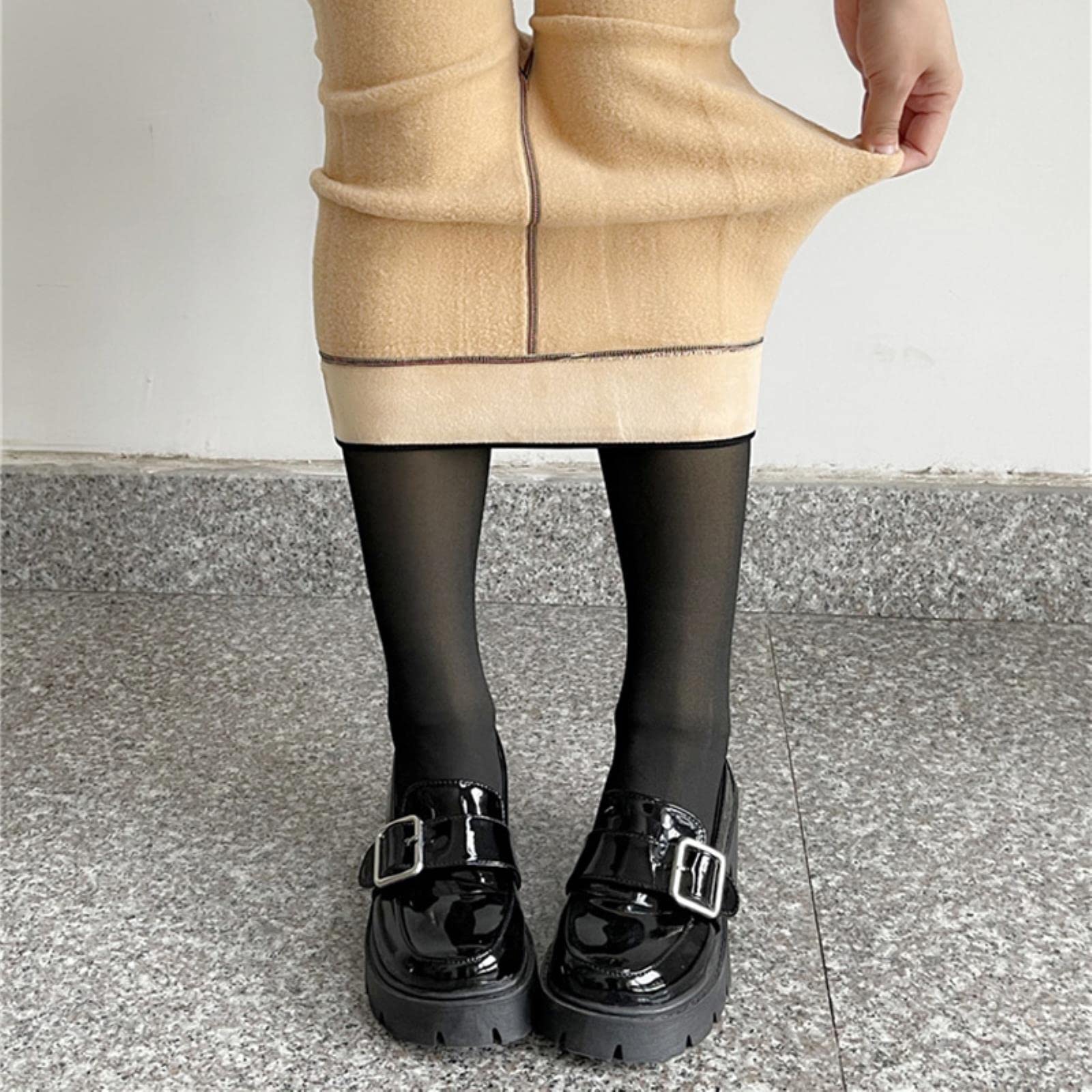 ACiyD 2 Pezzi/Set Donna Sexy Nero più Calze di Velluto Collant Donna Gambe Nude Nere artefatto Autunno Inverno Collant ispessiti legati Nudi (Nero 200 g)