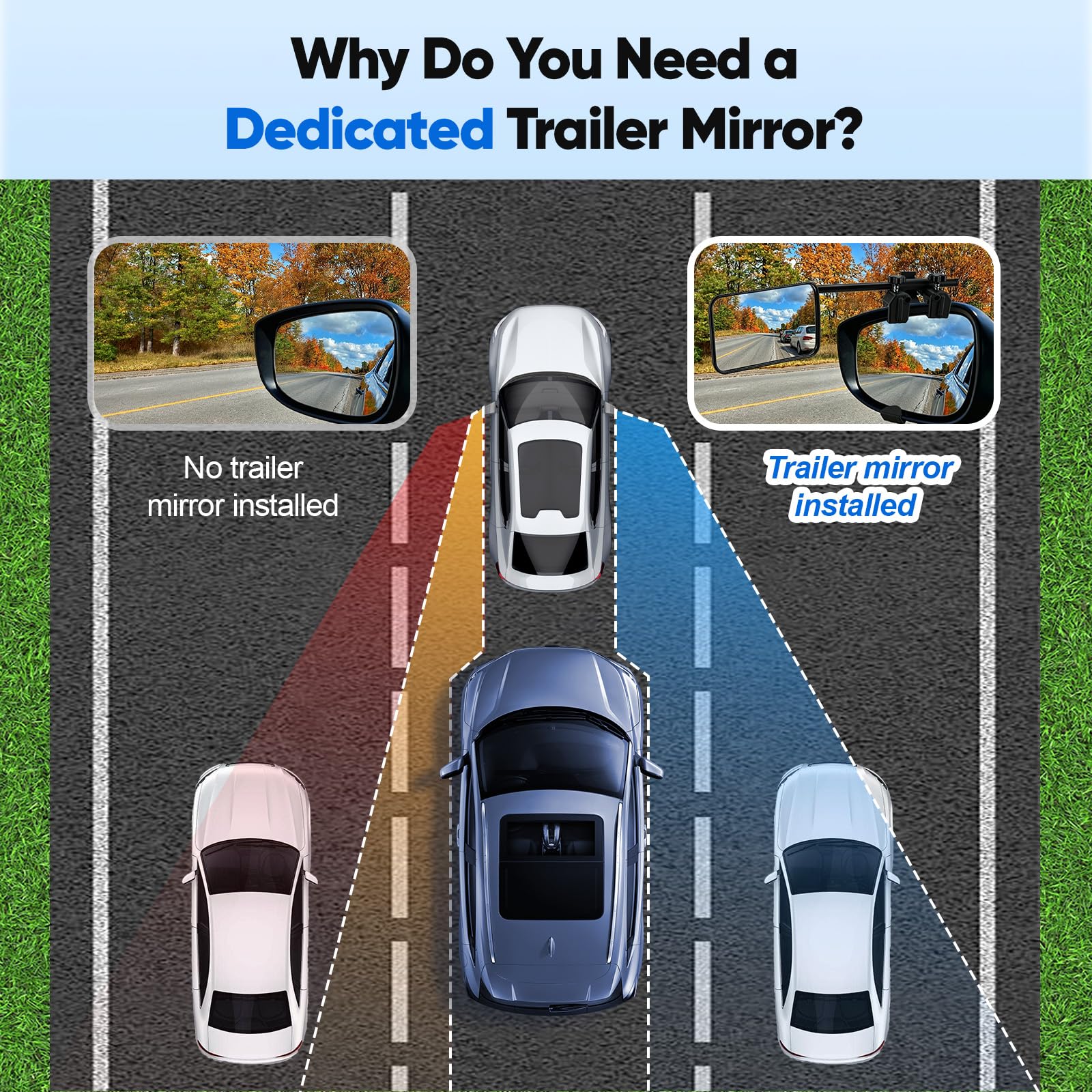 Espejo de caravana para coche, 2 unidades, con pinzas, giratorio 360 ° y plegable, estable y resistente a la lluvia, espejos para remolques para caravanas, caravanas