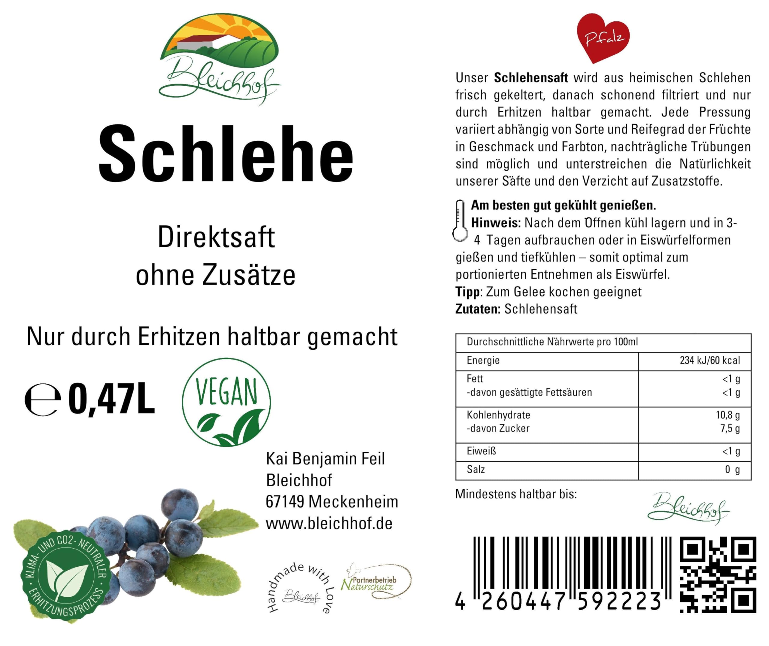 BLEICHHOF® Schlehensaft - Direktsaft, vegan (8x0,47l)