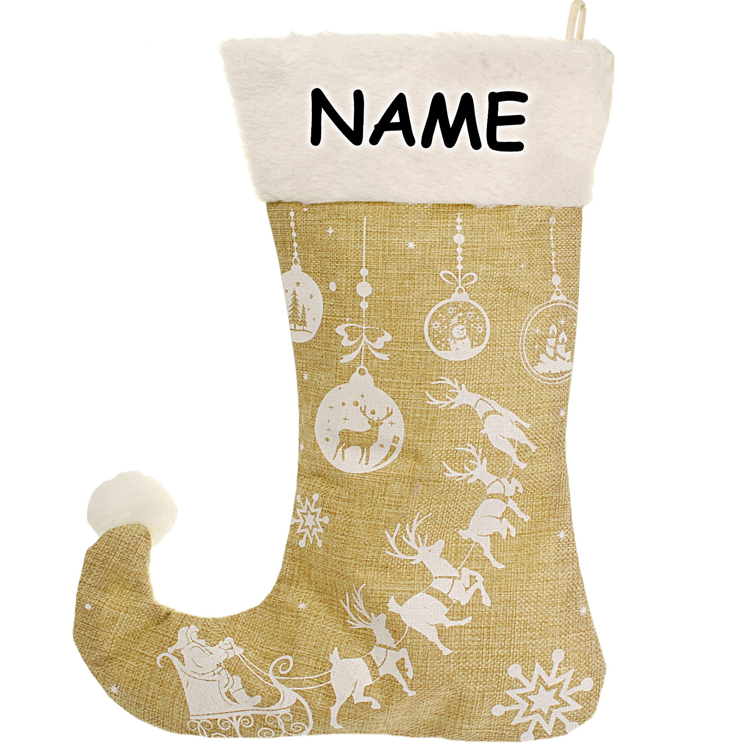 alles-meine.de GmbH 10 Stück XL - Weihnachtssocken & Weihnachtsstrümpfe - inkl. Name - Weihnachtsmann/Rentier/Schneeflocken - 45 cm - weiß - zum Aufhängen - Nikolausstiefel..