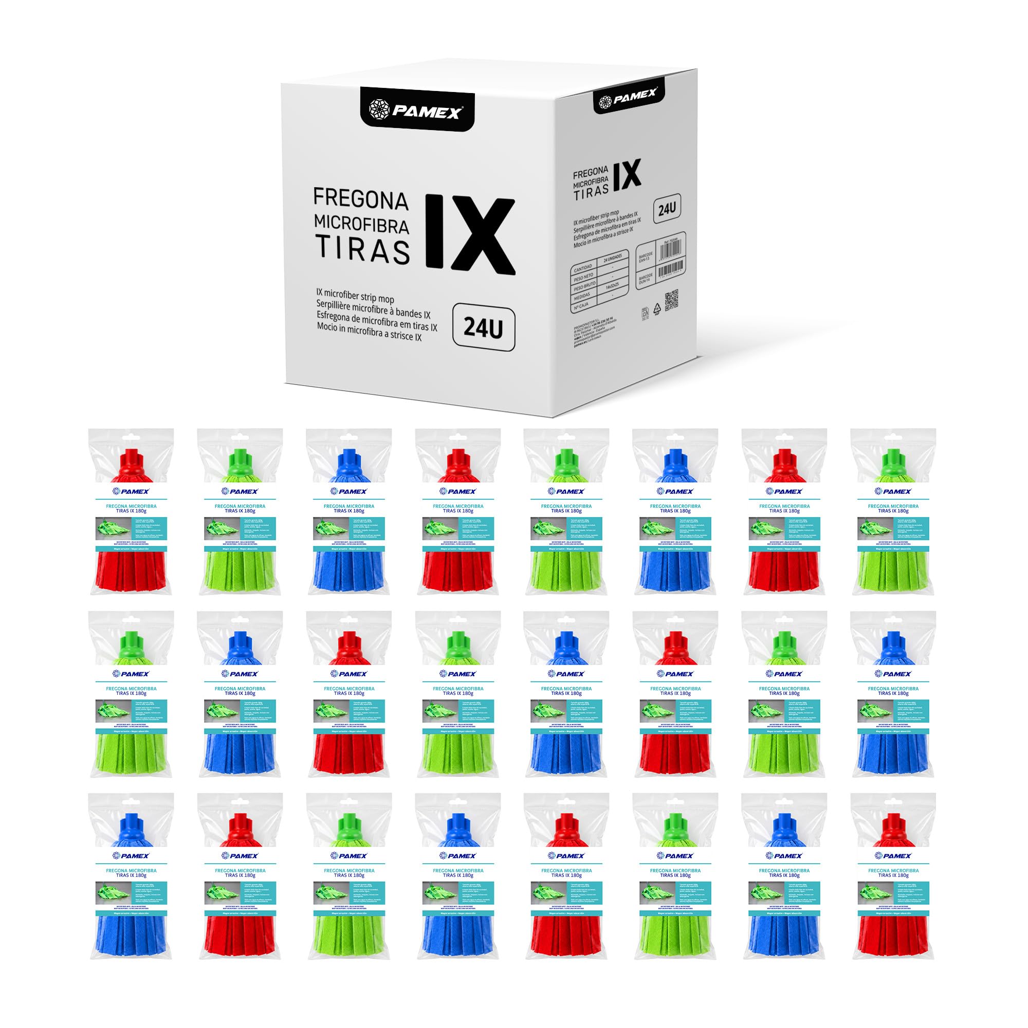 Pamex - Fregona Microfibra Tiras IX 180 - 24 Sets de 3 Unidades (72 Fregonas)