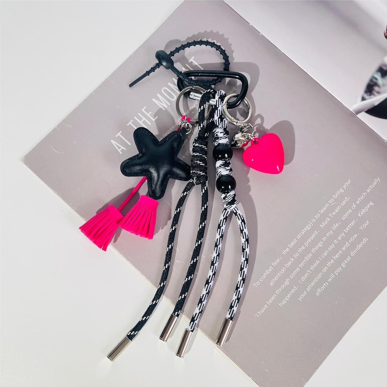 Bag Charm, Black Pink Keychain, Hand-Woven Nylon Rope Key Chain, Aesthetic Keychain, Bag Accessories Charms for Backpack, Handbag - Image 2