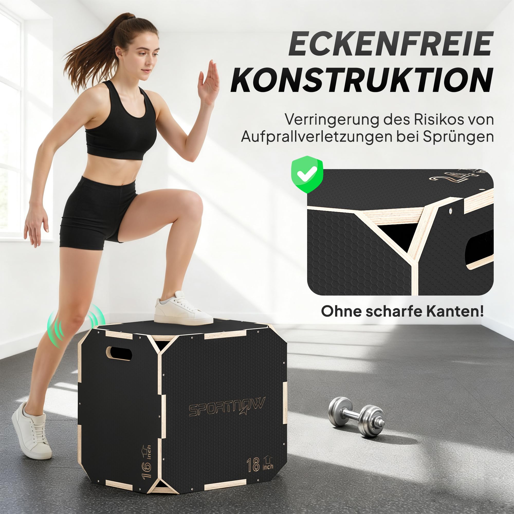 SPORTNOW 3-in-1 Plyo Box Plyometrische Sprungbox mit 3 Sprunghöhen Griffen Kantenfreie Step-Up Jumping Box Plyometric Platform Fitnessgerät für Plyometrisches Training Workout