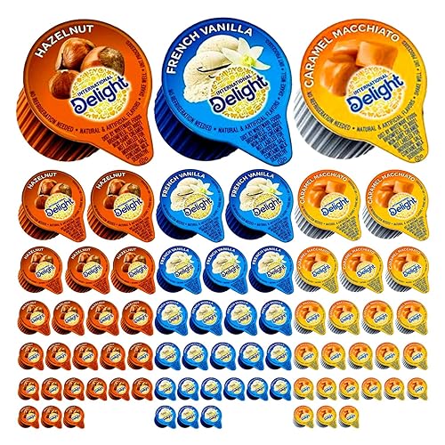 International Delight Coffee Creamers - Crema líquida sin lácteos, paquete variado, caramelo macchiato, vainilla francesa y avellana, sin lácteos,
