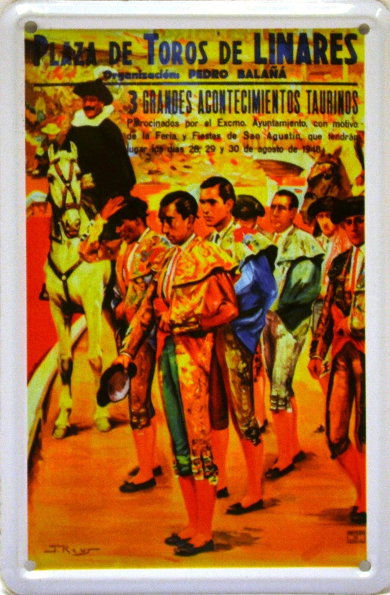 ART ESCUDELLERS Magnet tin Poster Sign, with Retro Vintage Design from Catalunya/Spain. Tin Sign. 4,33" X 2,76" (Plaza DE TOROS DE Linares 1948)