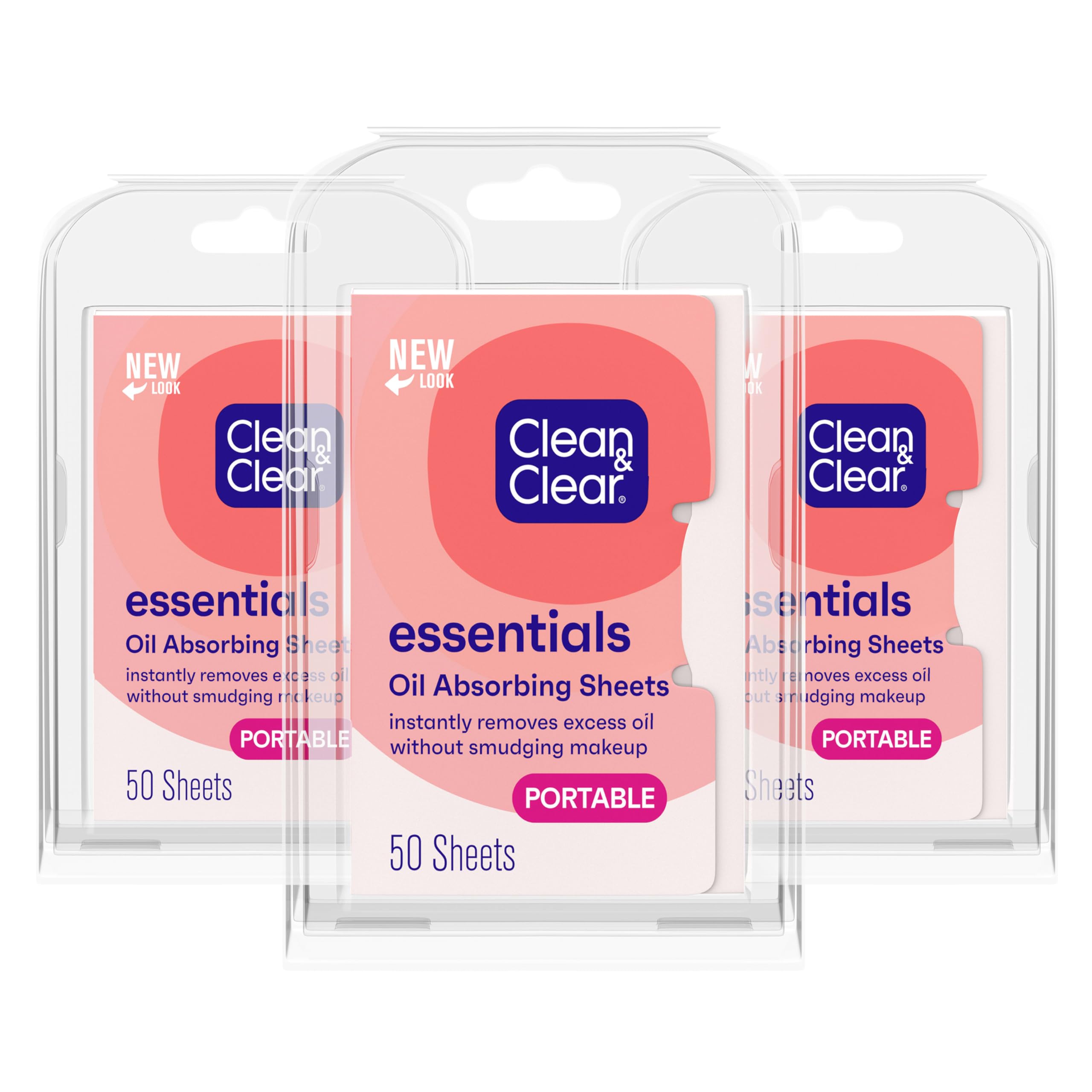 Clean & Clear Essentials Oil Absorbing Sheets, Portable Blotting Papers for Shine Control on the Face & Nose, Blotting Sheets Instantly Remove Excess Oil Without Smudging Makeup, 3 Pack