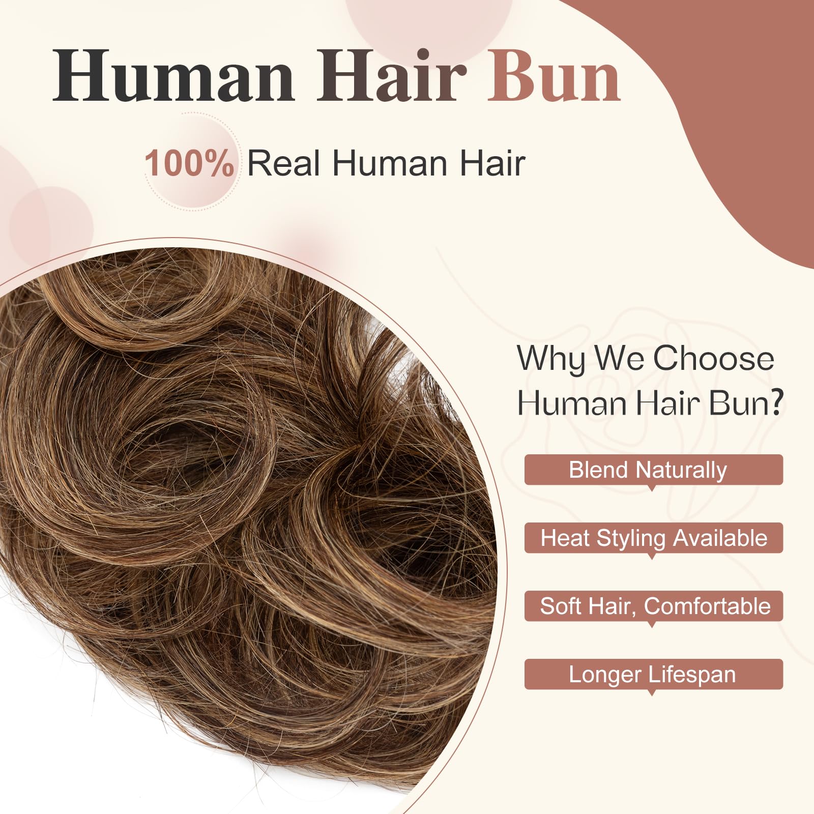 Elailite Messy Hair Buns Scrunchy Updo HairPiece Real Remy Human Hair Extensions Donut Chignons Curly Wavy Highlighted - Image 3