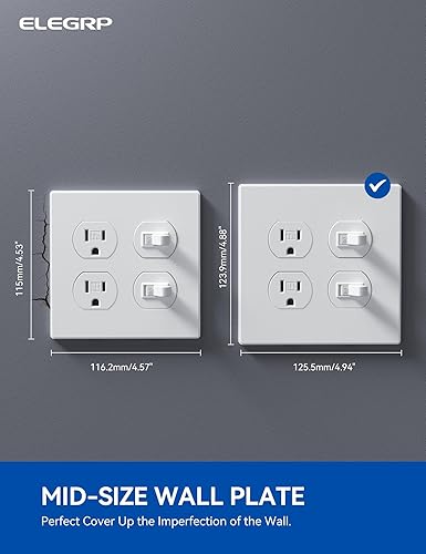 Miniatura 4 de ELEGRP Placas de pared dúplex sin tornillos de 2 segmentos, cubierta frontal termoplástica irrompible de tamaño mediano para toma de corriente