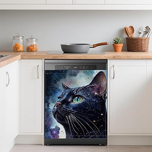 Black Cat Refrigerator Magnet Cover,Cool Aniaml Washable Dishwasher Magnets Deco
