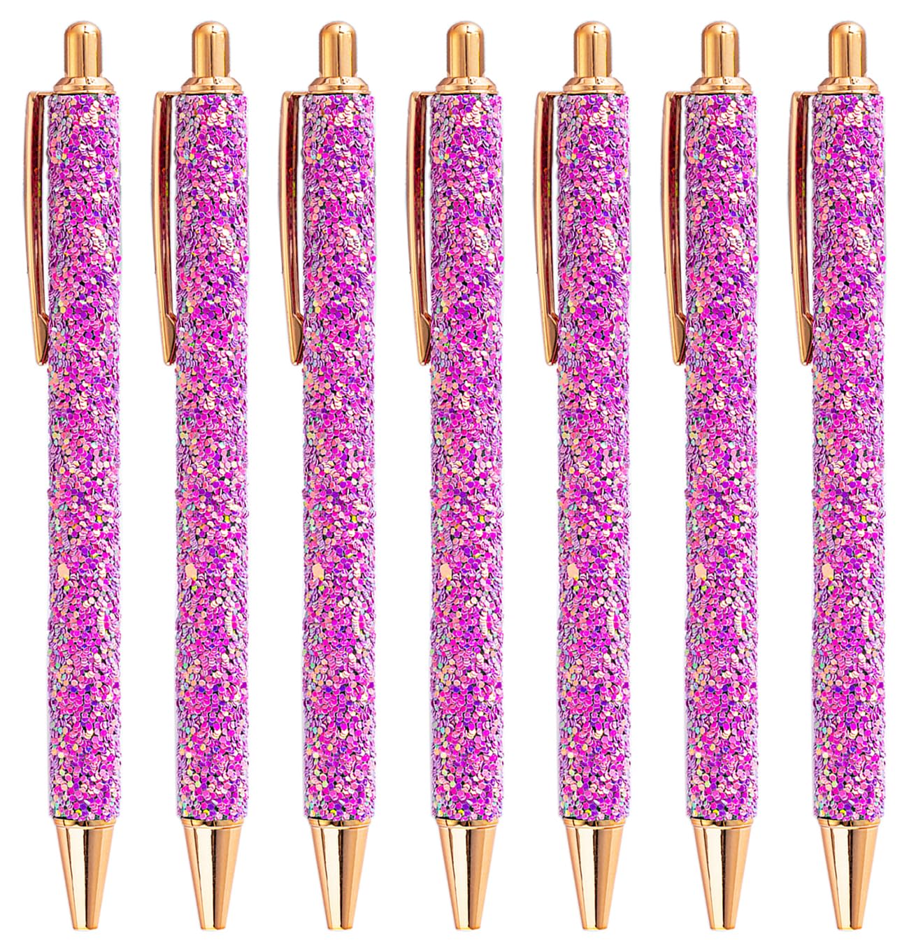 Gullor 7 Pieces Multicolor Sequin Retractable Ballpoint Pen, Glitter Click Ball Pens, for Office Supplies Gift Wedding Birthday