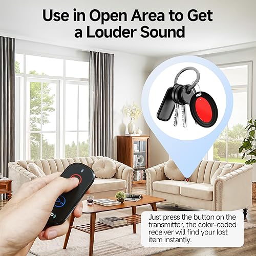 Miniatura 4 de JTD Buscador de llaves con 2 receptores, 1 llavero inalámbrico perdido de 130 pies, 85 dB, localizador de llaves RF para encontrar billetera, llave,