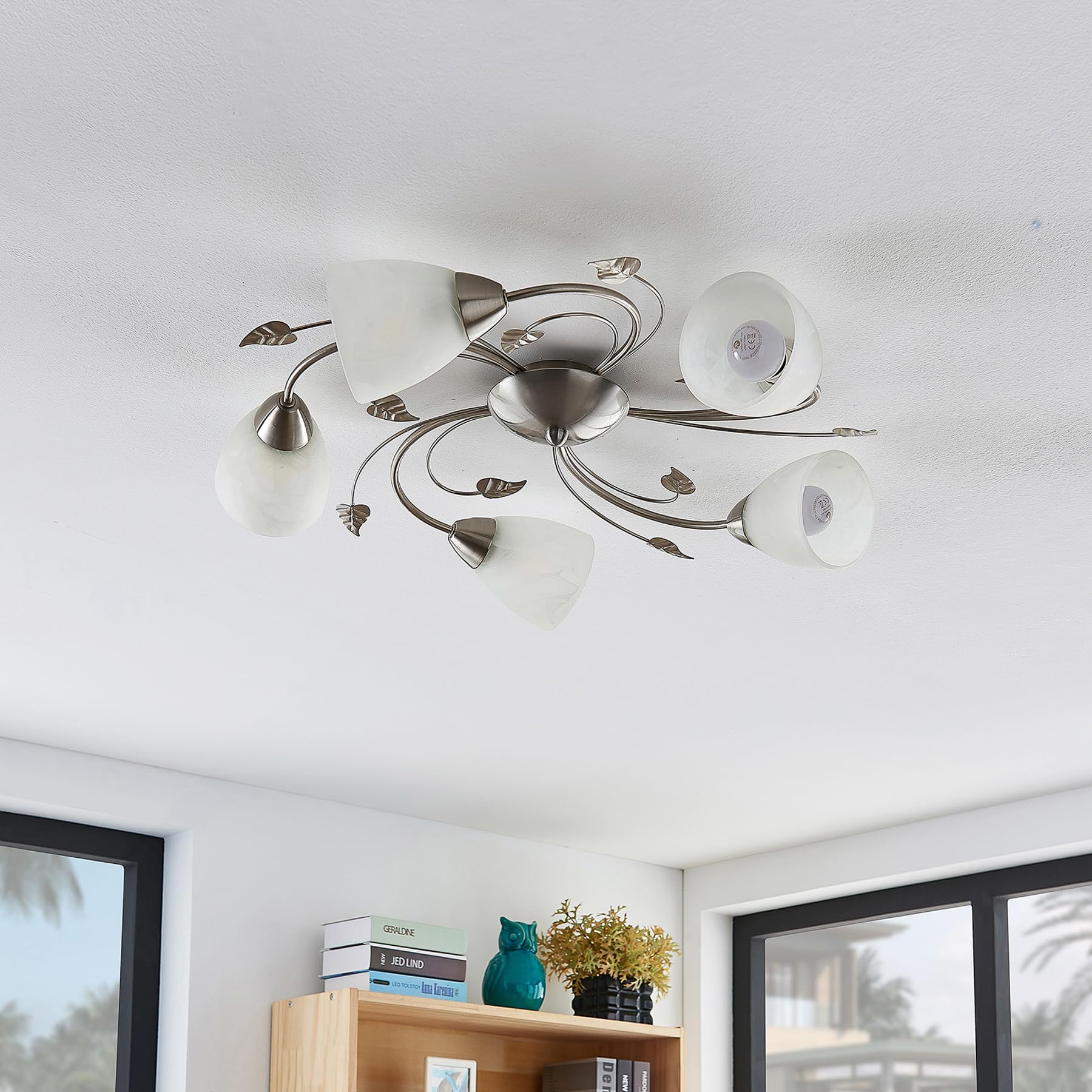 Lindby Deckenlampe Florentiner Stil, Glas Metall Deckenleuchte 5x E14 max. 8W ohne Leuchtmittel Deckenstrahler Strahler Flur Lampe Wohnzimmer