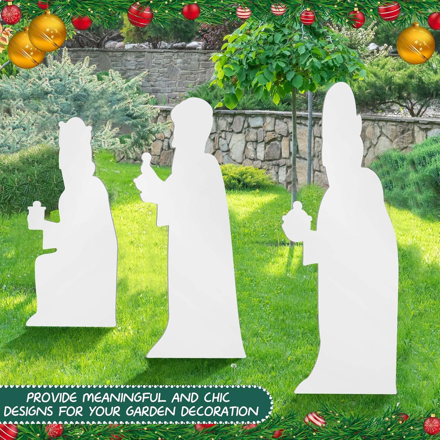 Suzile 3 Pieces Christmas Outdoor Nativity Yard Decor Nativity Scene Yard White Nativity Scene Christmas Yard Nativity Sets Religious Manger Scene for Xmas Home Lawn Pathway Walkway Supplies Decor