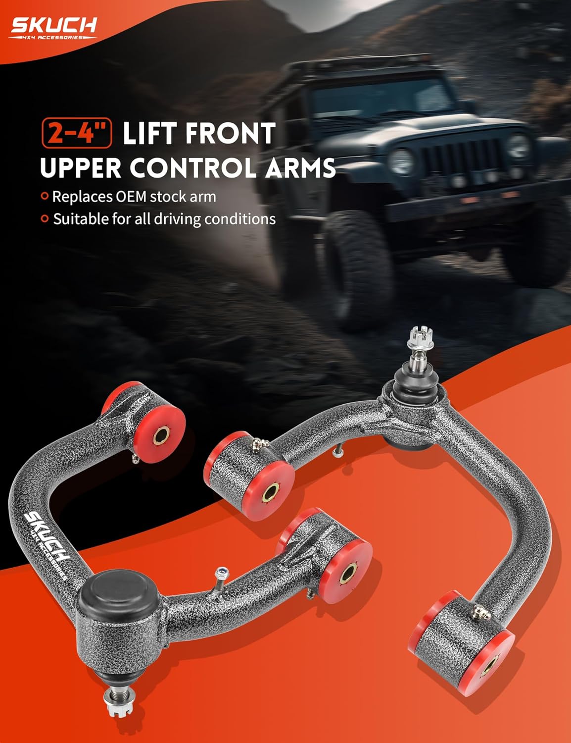 2-4" Lift Front Upper Control Arms for 2003-2023 Toyota 4Runner, 2007-2014 FJ Cruiser, 2003-2023 Lexus GX, Tubular Design with PU Bushings, OEM Replacement Suspension Arms(2PCS)