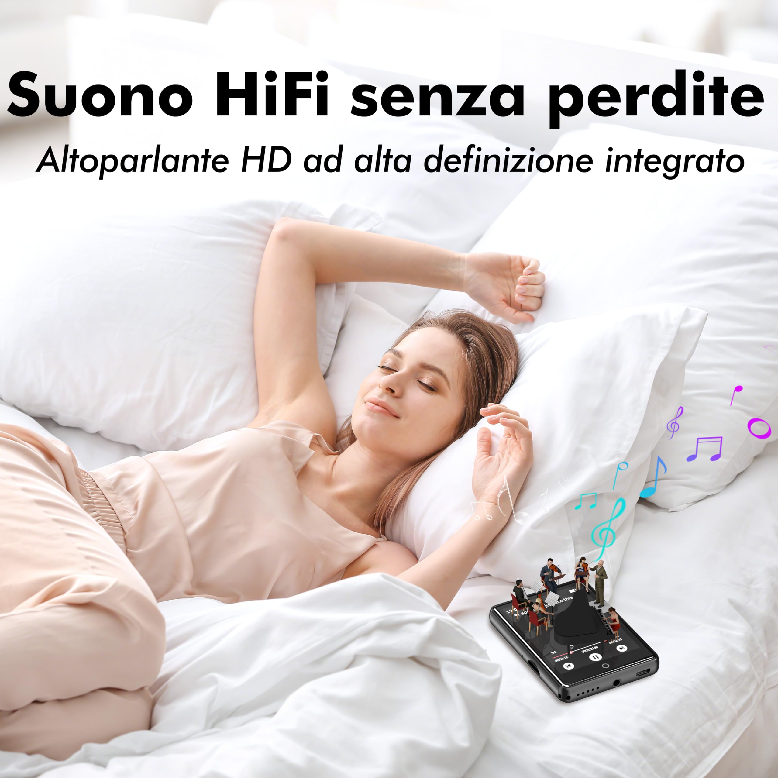 32 GB Lettore MP3 con Bluetooth 5.3, portatile altoparlante per bambini | Qualità audio HiFi, Touch screen da 2,8 pollici, Radio FM, Registratore vocale, Supporta schede TF fino a 128 GB (Nero)