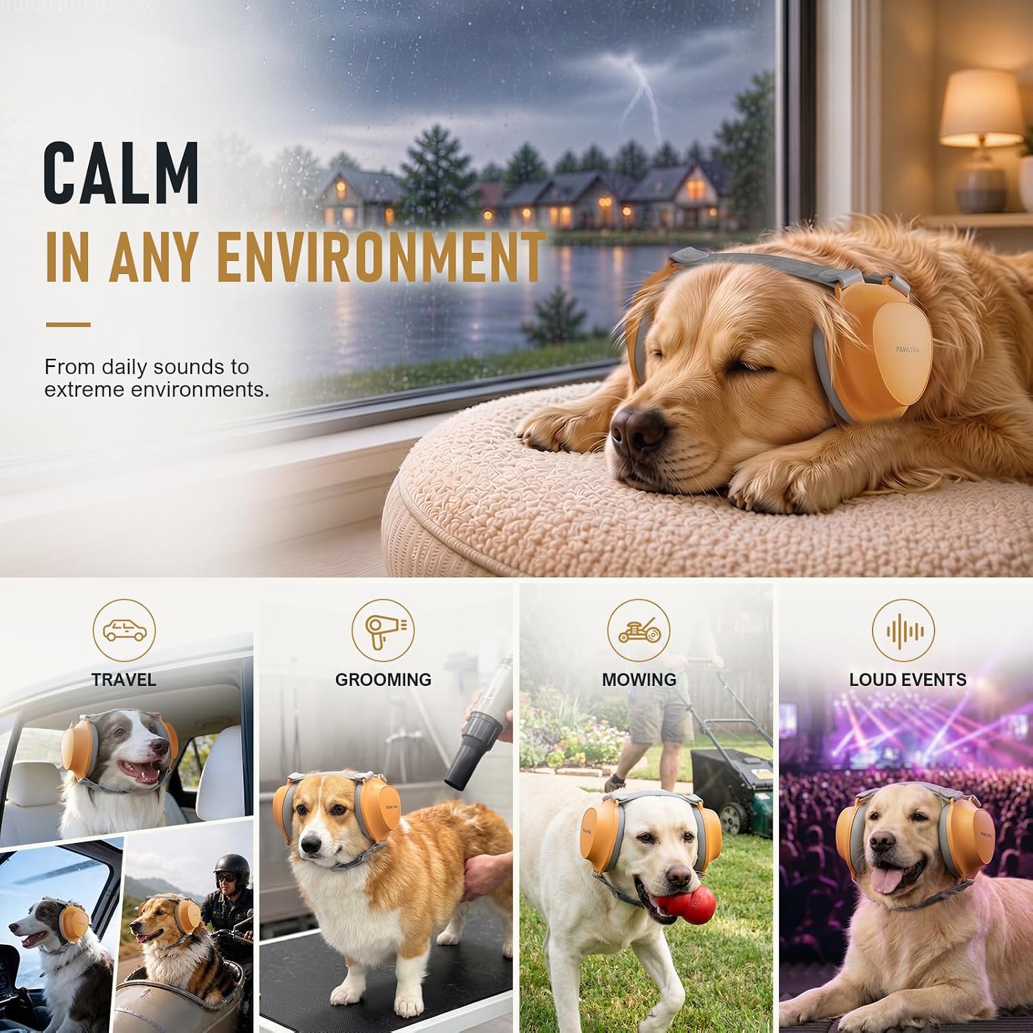 Premium Dog Ear Muffs Noise Protection, Noise Cancelling Headphones | Up to 30dB NRR Noise Reduction, Buckle-Free Easy Wear for Thunder, Fireworks, Travel & Grooming, M/L Dogs