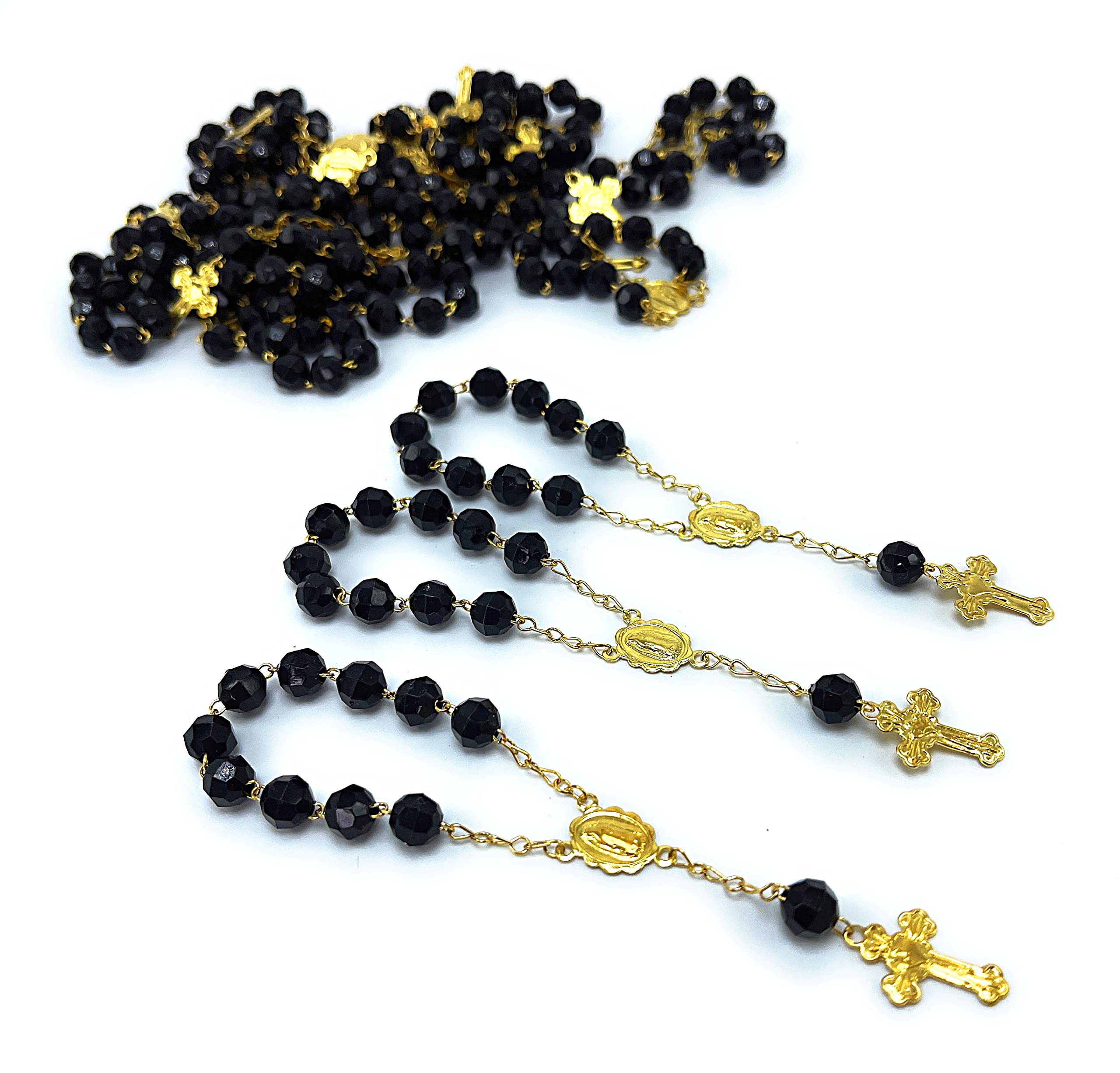 25 Pc Baptism Favors Acrylic Black Beads Gold Plated Mini Rosaries Acrylic Beads/Recuerditos De Bautismo/Christening Favors/Decenarios/Decades/Finger Rosaries