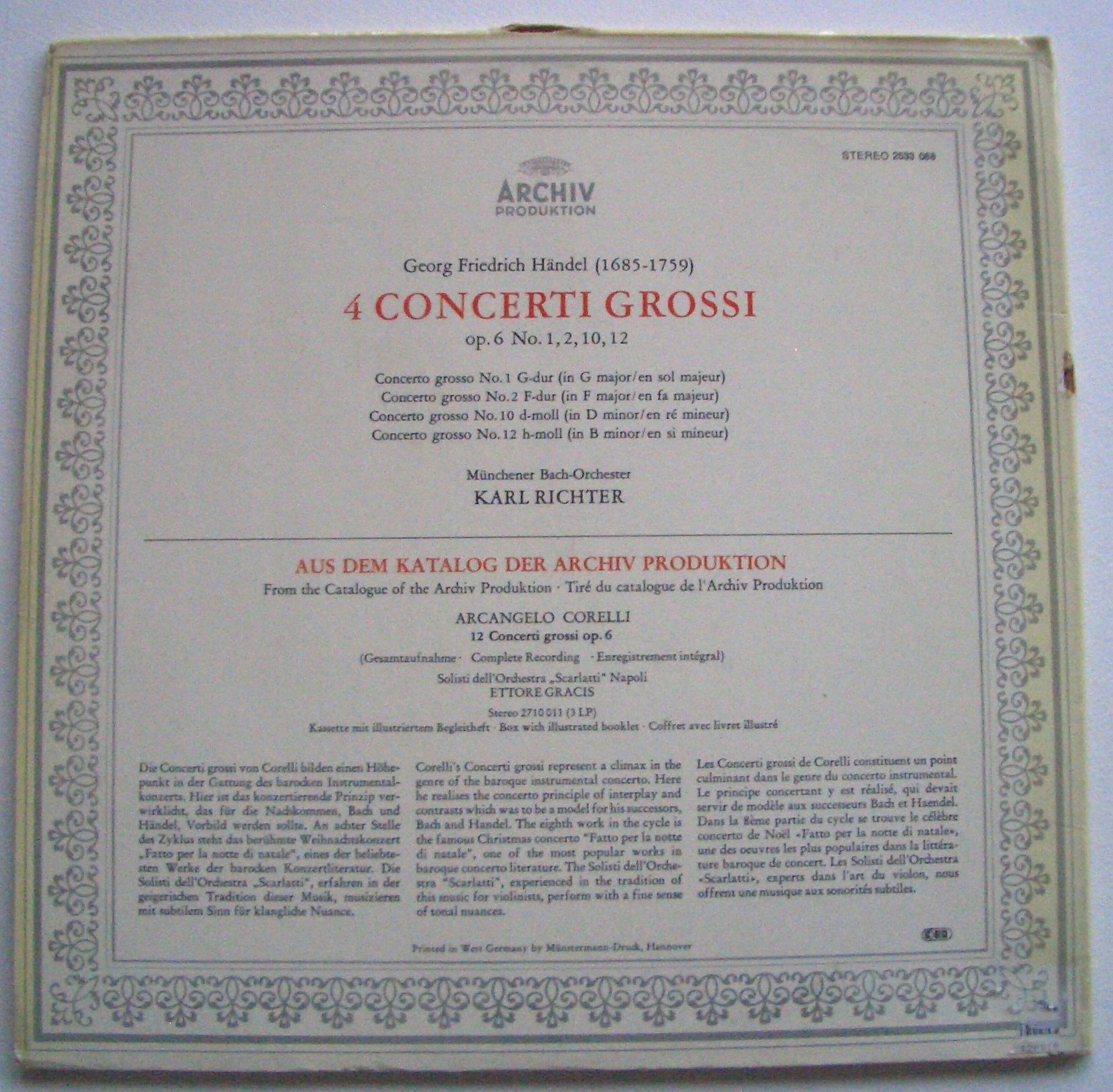 Handel: 4 Concerti Grossi Karl Richter Munich Bach Orchestra LP