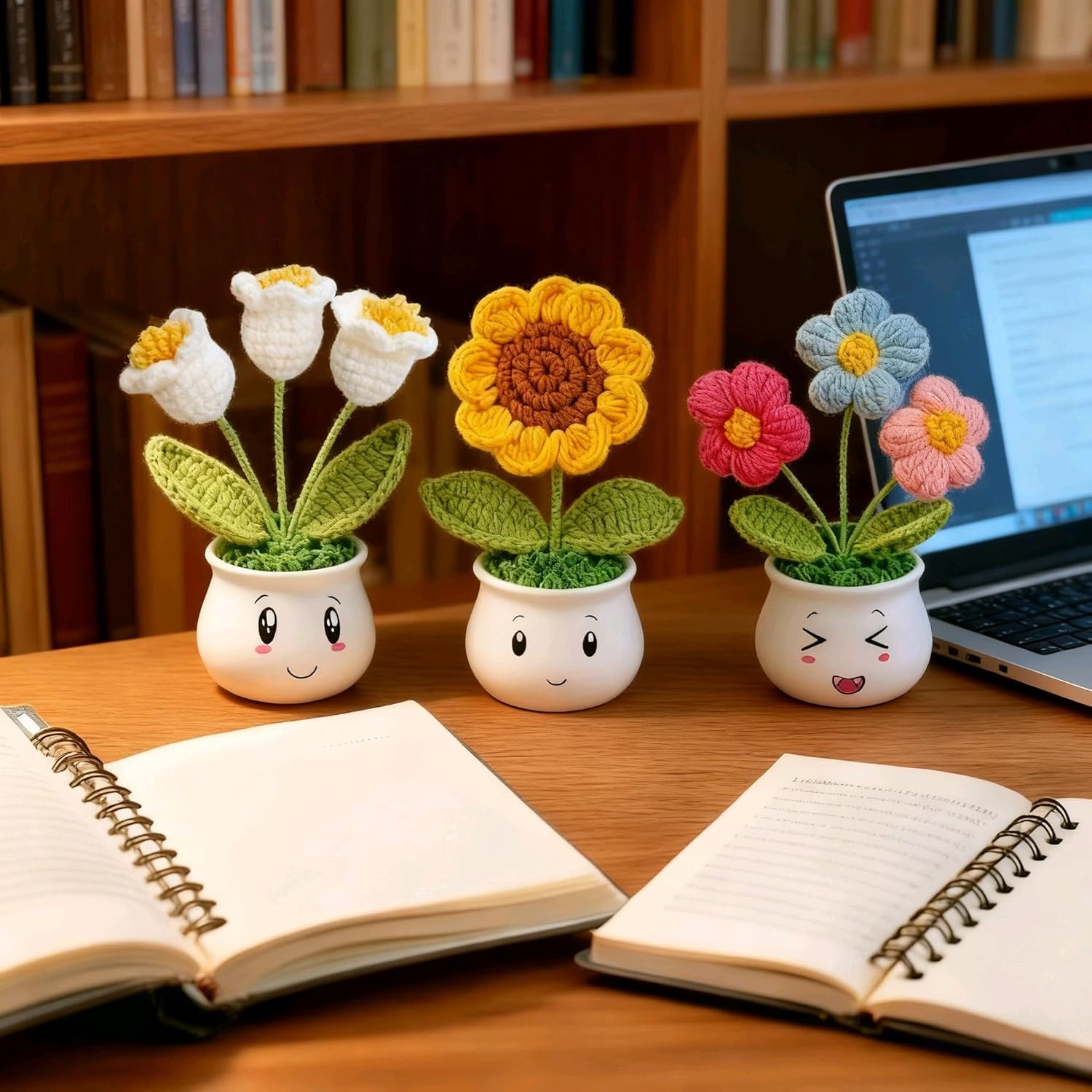 Cute Crochet Flowers – Heartfelt Gift Box for Women, Teacher, Coworker | Festive Gift for Christmas Birthday Valentines | Desk Home Office Decor