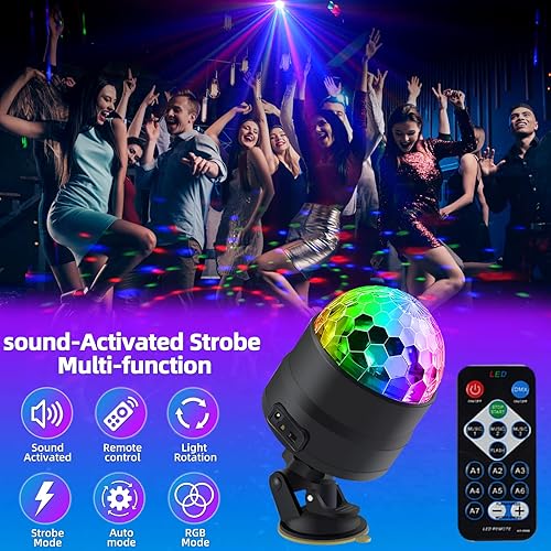 Miniatura 2 de BORICALAT Paquete de 2 luces LED de escenario de mini colores, luces de bola de discoteca, luces de fiesta, luces de discoteca, luz estroboscópica,