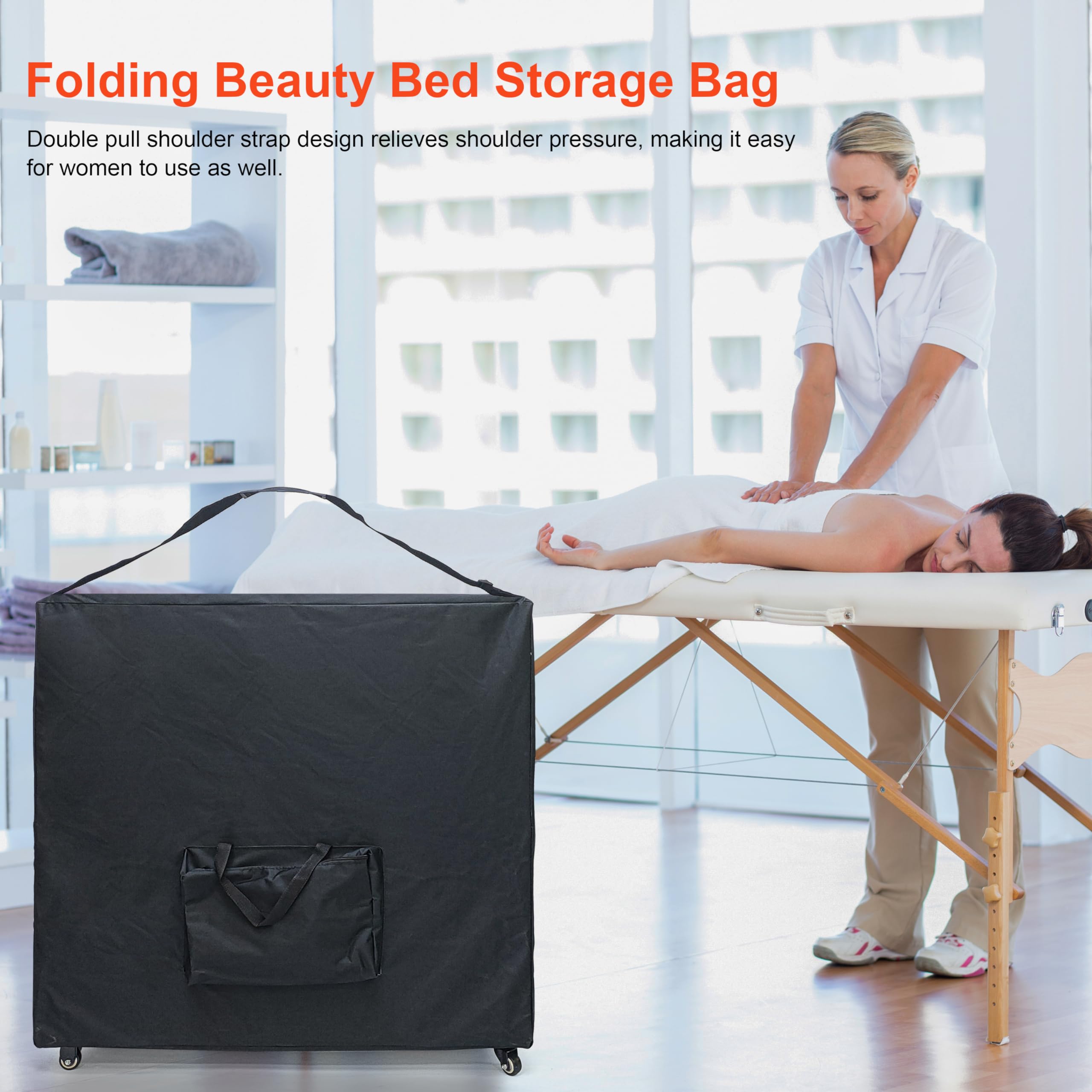 Condition photo showing New/Like New for elitzia professional massage table carrying bag with wheels & shoulder strap - heavy-duty foldable storage case for portable massage bed, table accessories - model etcb500