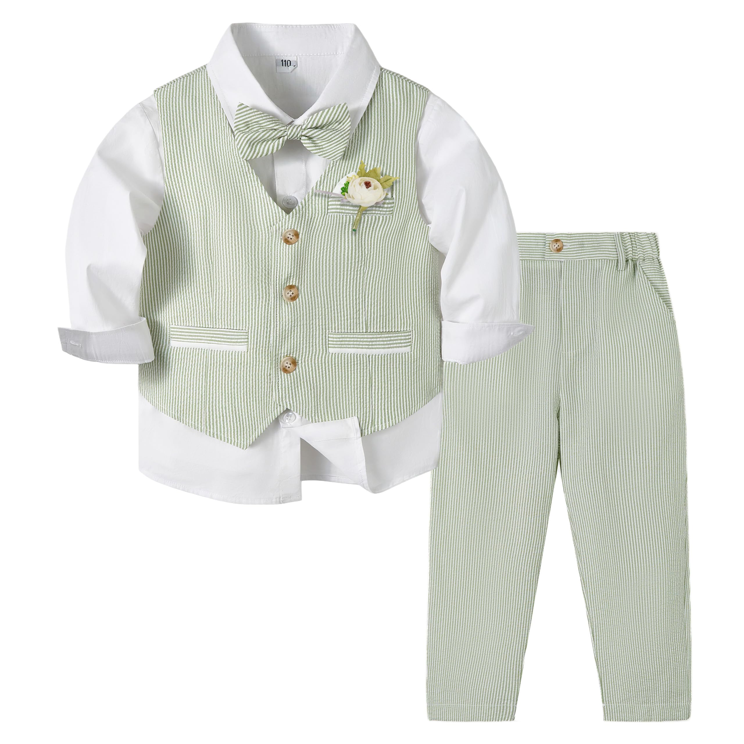 Volunboy Costume Formel Enfant Garçon 5 Pièces, Ensemble de Mariage Bébé avec Gilet, Chemise, Pantalon, Boutonnière et Nœud Papillon