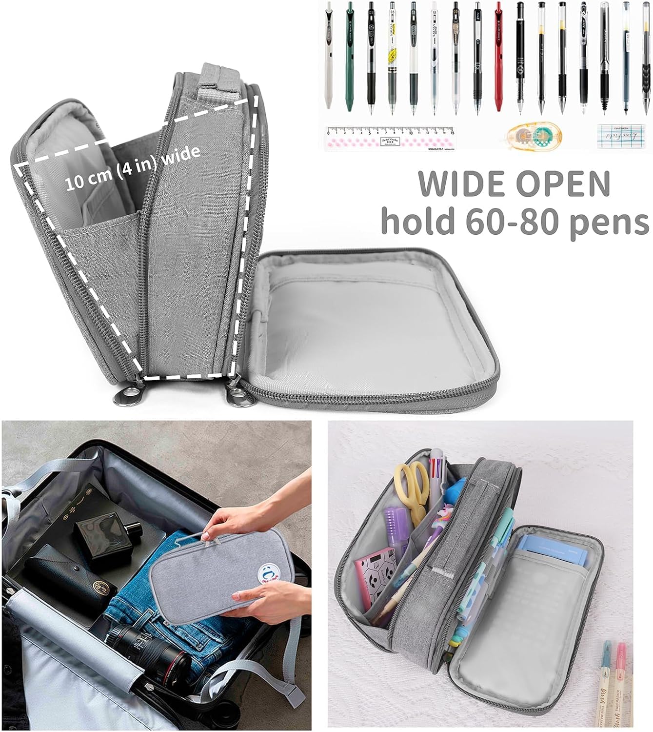 Surpop Pencil Case Pen Bag Holder Pouch Large Handle Big Capacity Desk Organizer Storage Marker Box Stationary Makeup Cosmetic Double Zippers for School Office Students Teen