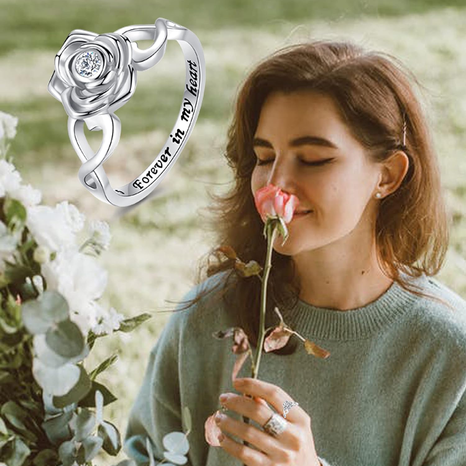 Rose Flower Cremation Urn Ring Holds Loved Ones Ashes 925 Sterling Silver Cremation Keepsake Ring Jewelry for Women Mom - Image 2