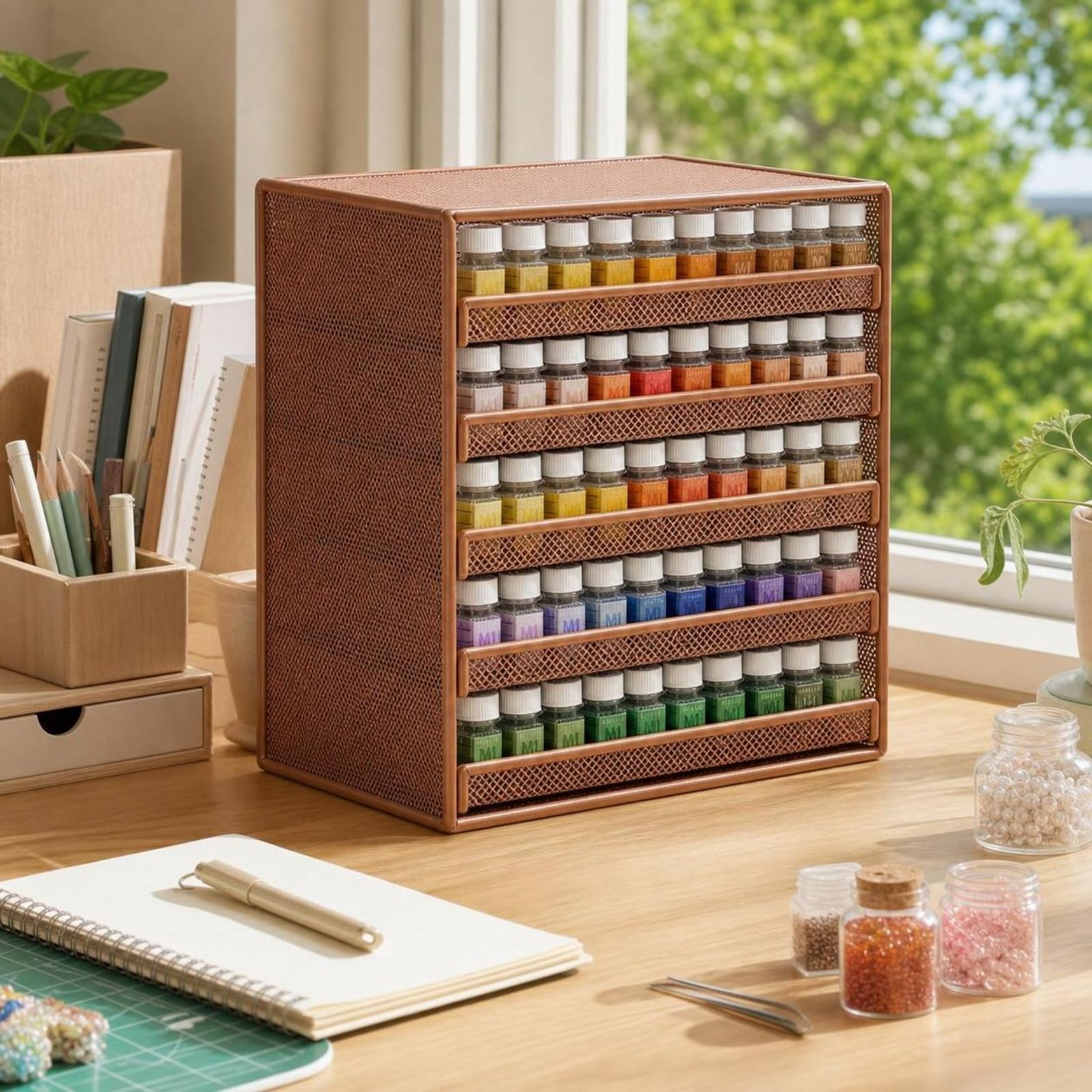 Organizer da Scrivania 5 Scomparti Uso Multiuso Portaoggetti a Cassetti Stile Moderno Vassoio Organizer a Griglia, Nero Corvino