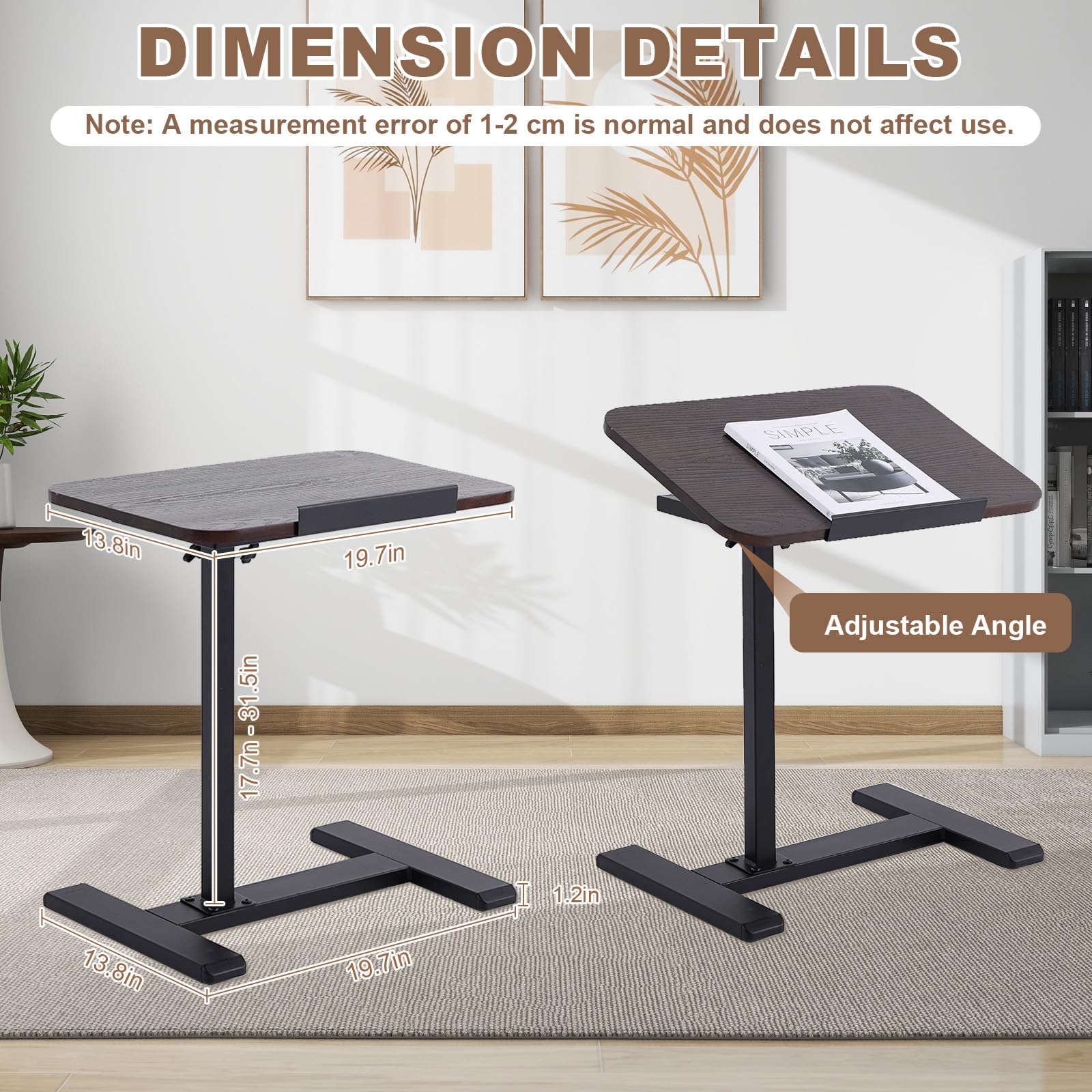 Table d'appoint en forme de C,petite table d'appoint inclinable,chêne