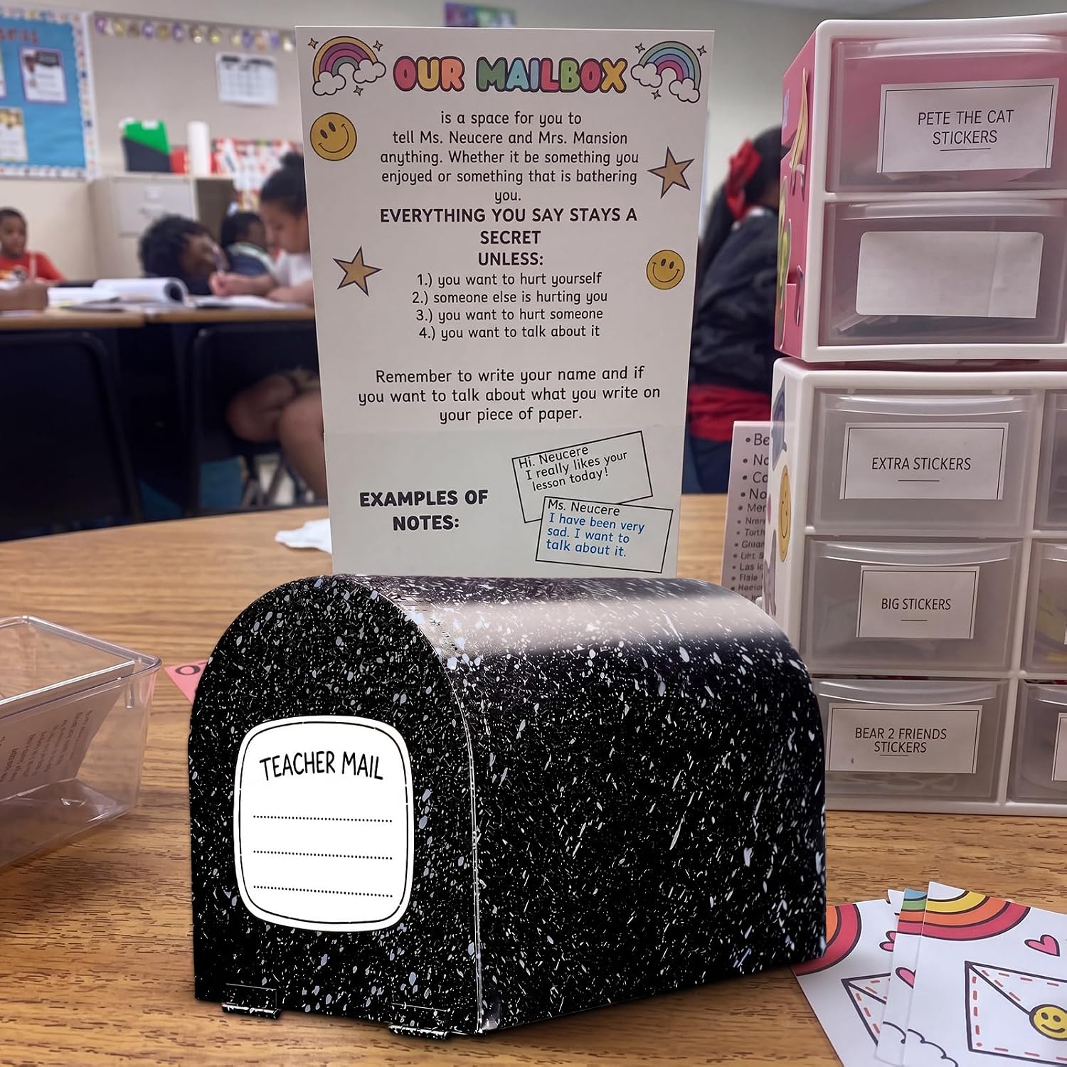 Teacher Mailbox Classroom Mailbox Back to School Gift, Metal Student Letter Drop Mail Box, Composition Notebook Fun Classroom Supplies Teacher Must-Have for Organizer Student-Teacher Communication